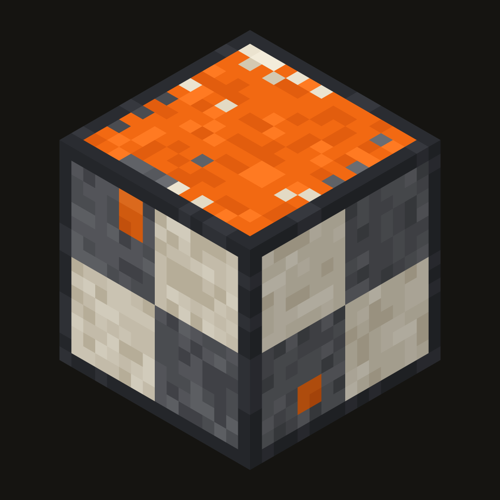 The Texel Fab mark: a cube of ivory and graphite checker with a chipped orange top